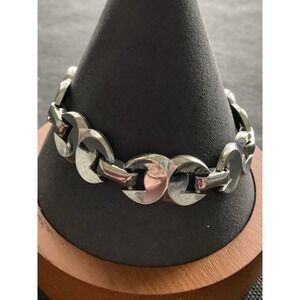 Signed Barclay Vintage Silver tone art deco style link bracelet Estate jewelry